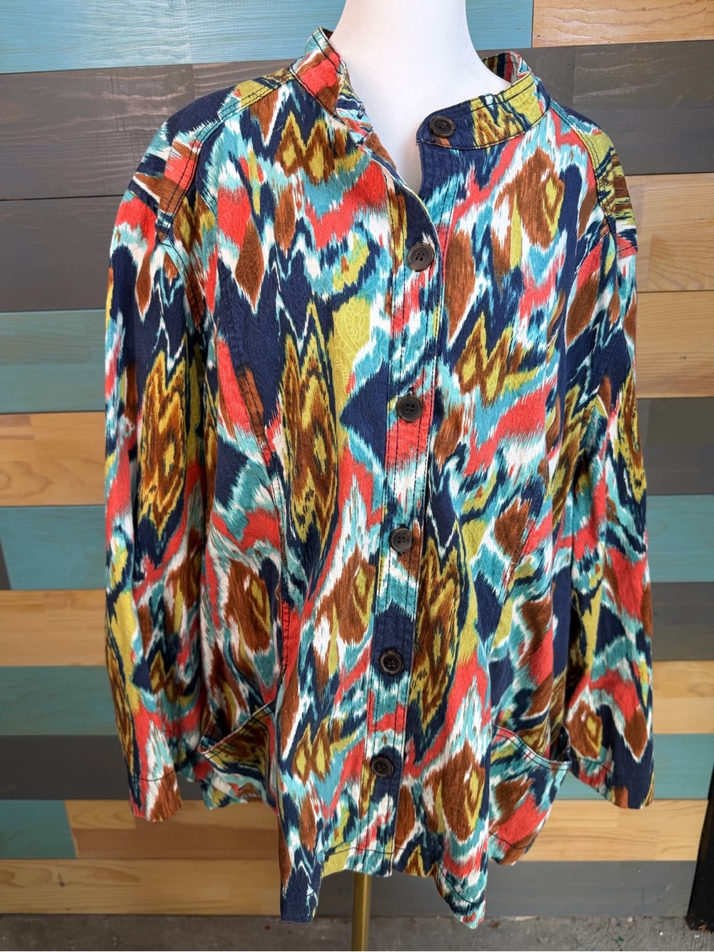 Koret City Blues Multicolor Abstract Button-Down Shirt Jacket Cotton Soandex